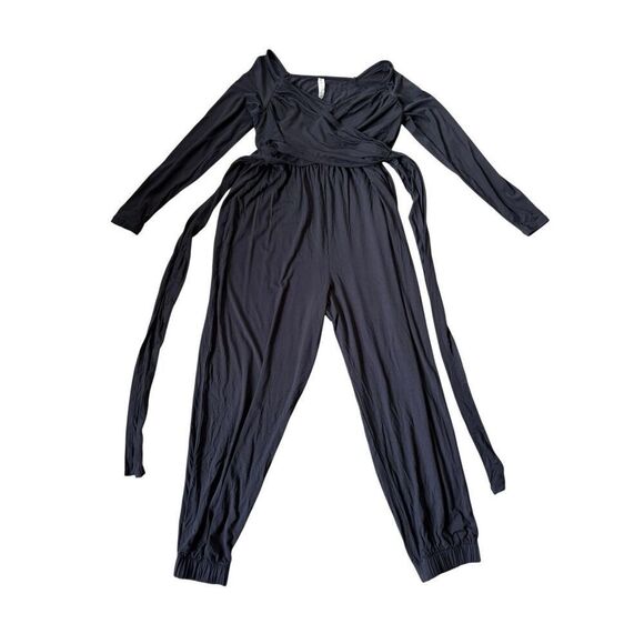 NEW Anthropologie The Daily Practice Robi Wrap Jumpsuit size S Black Athleisure - Picture 2 of 11